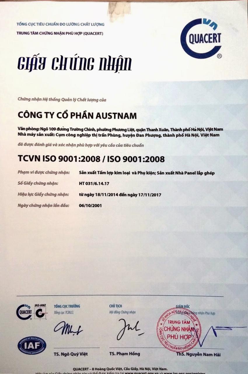 Chứng nhận ISO dành cho Công ty Cổ phần Austnam Chứng nhận ISO dành cho Công ty Cổ phần Austnam