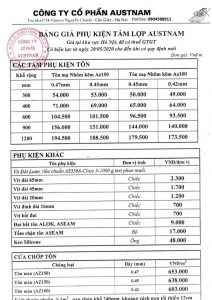 Báo giá phụ kiện lợp mái Austnam