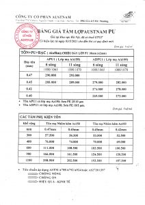 Báo giá tấm lợp cách nhiệt PU Austnam